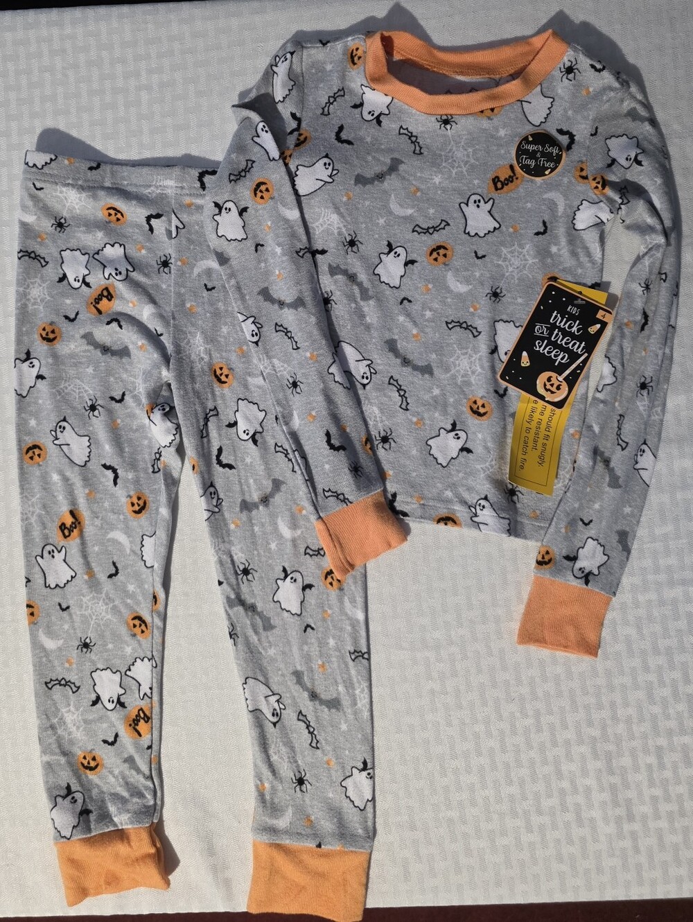 Kids Halloween Ghost Pajama Set - Gray & Orange